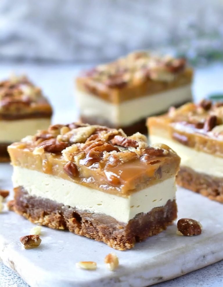 Praline Crumb Caramel Cheesecake Bars