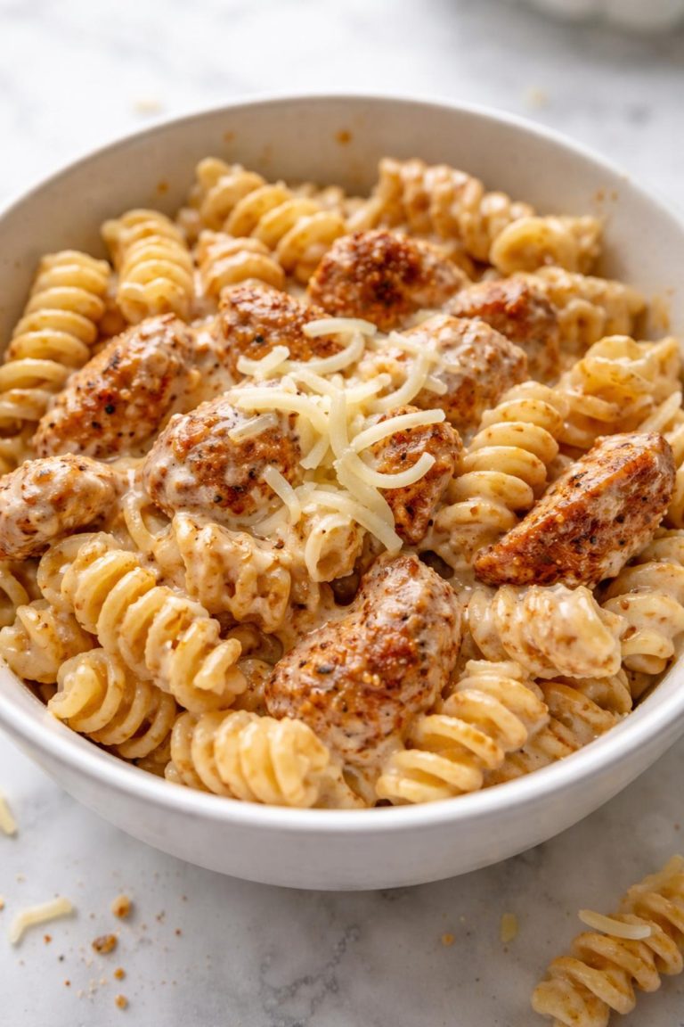 Creamy Cajun Chicken Rotini with Mozzarella Alfredo Sauce