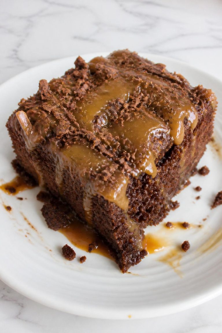 Caramel Fudge Poke Cake