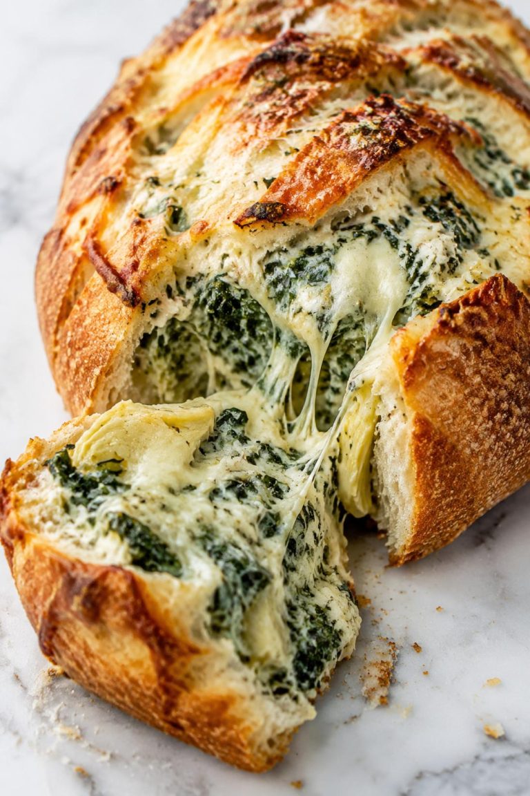 Cheesy Spinach Artichoke Stuffed Bread