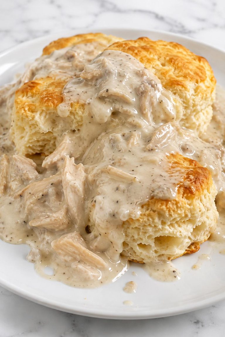 Creamy Chicken Gravy over Biscuits