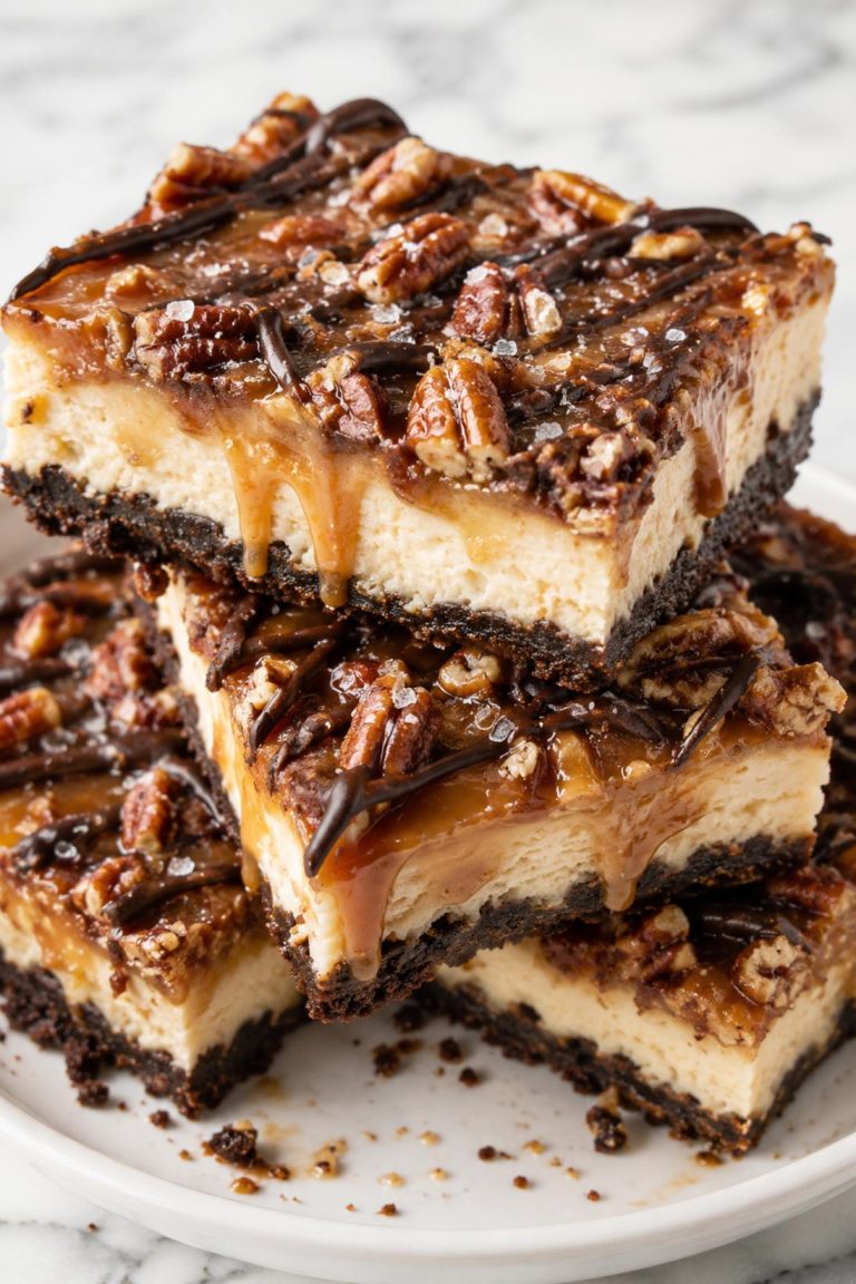 Salted Caramel Turtle Cheesecake Bars