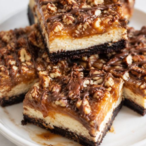 Chocolate Caramel Turtle Cheesecake Bars