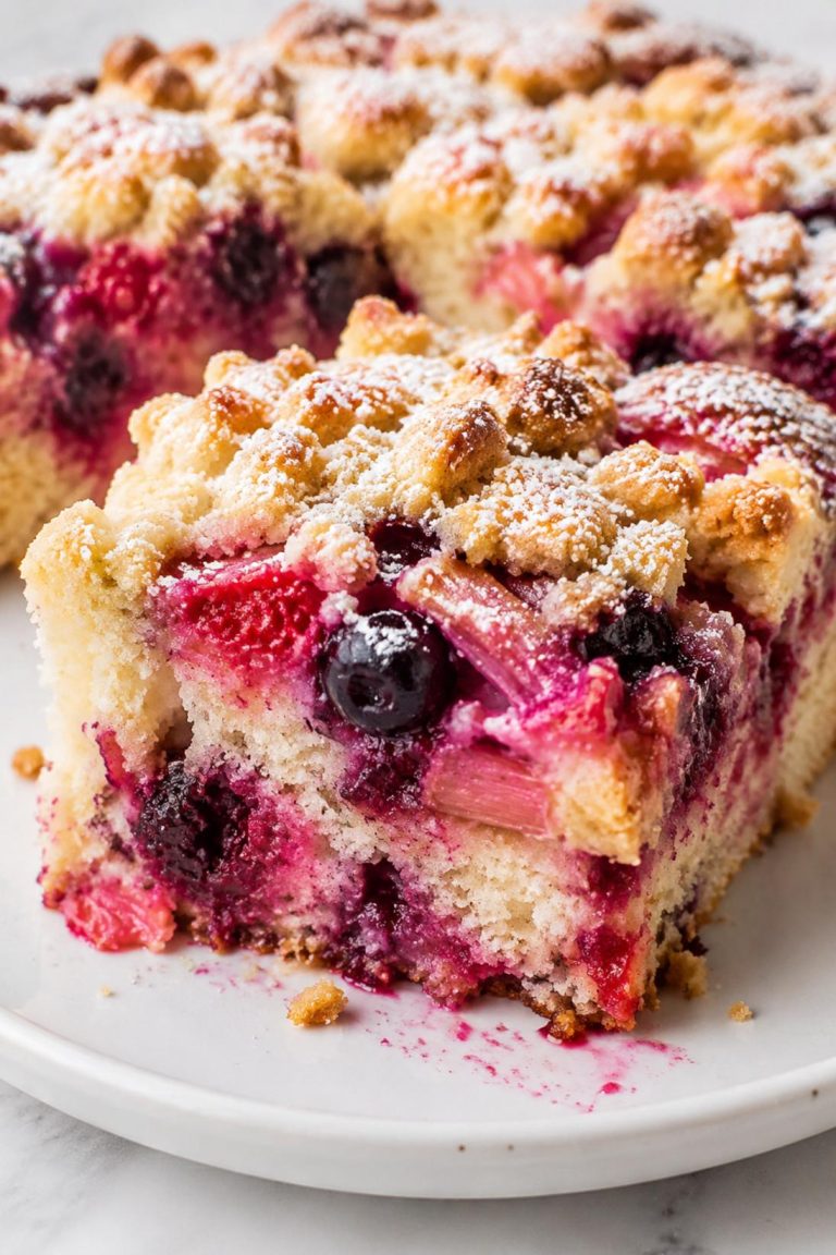 Old-Fashioned Berry Rhubarb Cake