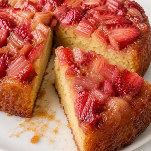 Strawberry Rhubarb Upside-Down Cake