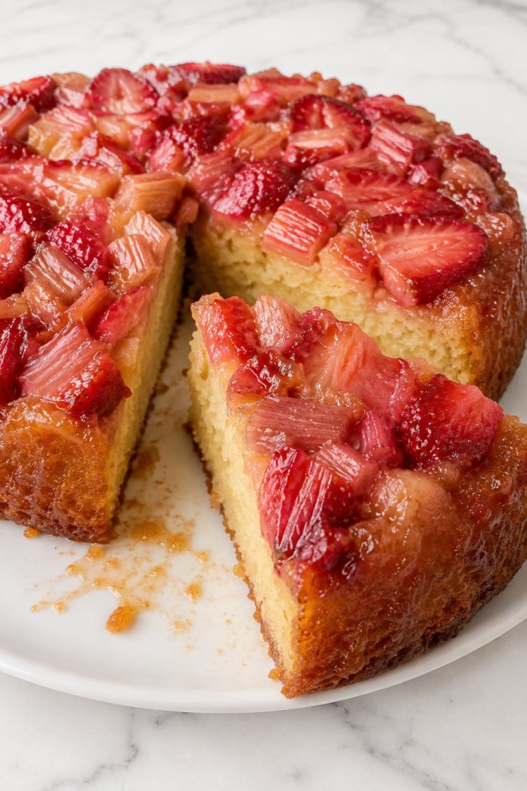 Strawberry Rhubarb Upside-Down Cake